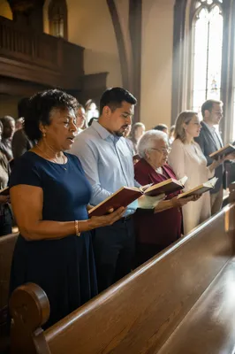 Congregation Singing in Traditional Church Sanctuary