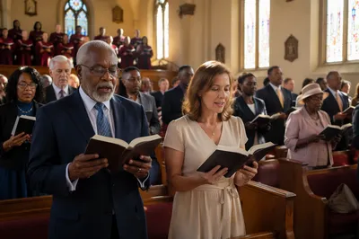 Traditional Church Congregation Singing from Hymnals