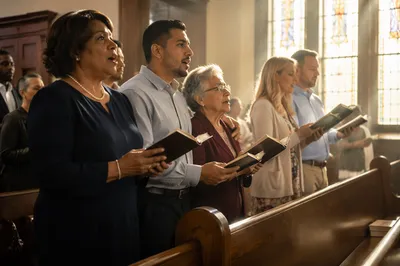 Congregation Singing in Traditional Church Sanctuary