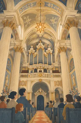 Grand Church Organ Pipes in Sanctuary