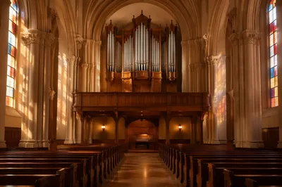 Traditional Church Organ Pipes in Grand Sanctuary