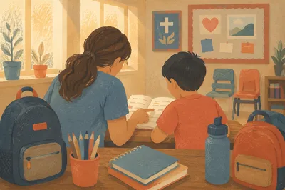 Church Volunteer Tutoring Child After School