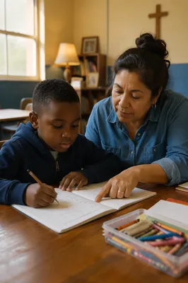 Volunteer Helping Child with Homework