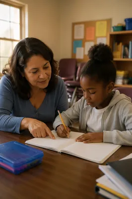 Volunteer Helping Child With Homework
