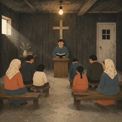 Humble Underground Church Room With Wooden Cross