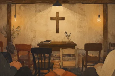 Quiet Underground Church Cross Room