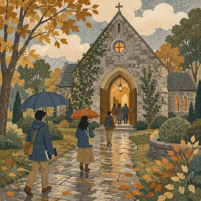 Historic University Chapel on Autumn Morning