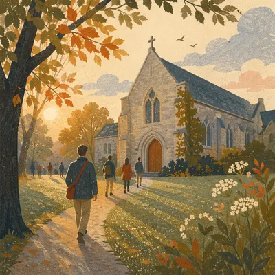 Historic University Chapel at Autumn Sunrise