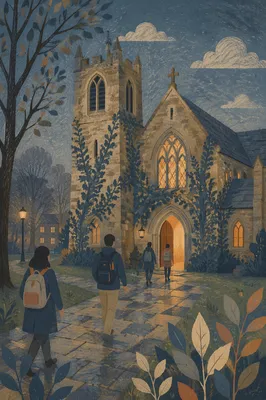 Historic University Chapel at Blue Hour