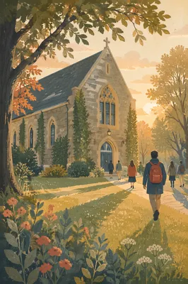 Historic University Chapel at Autumn Sunrise