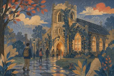 Historic University Chapel at Blue Hour