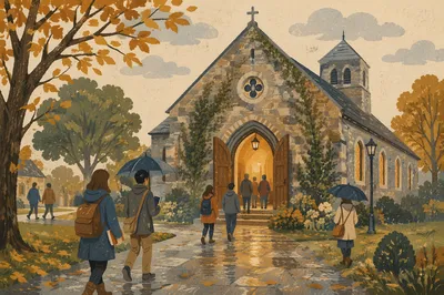 Historic University Chapel on Autumn Morning