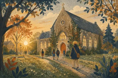 Historic University Chapel at Autumn Sunrise