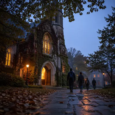 Historic University Chapel at Blue Hour