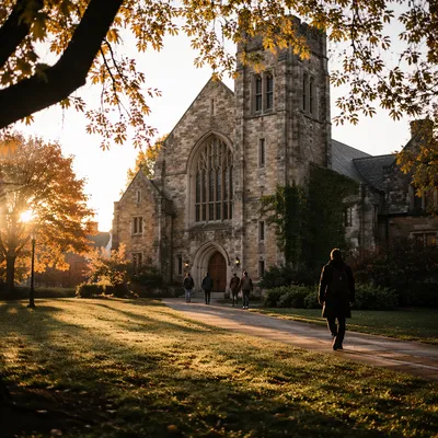 Historic University Chapel at Autumn Sunrise