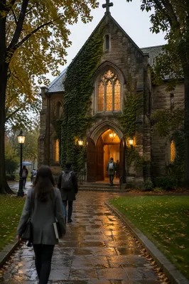 Historic University Chapel on Autumn Morning