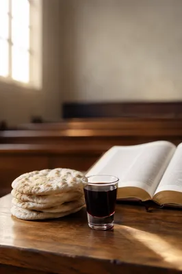 Communion Bread and Grape Juice Still Life