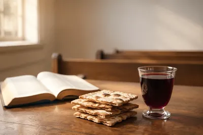 Communion Bread and Grape Juice Still Life