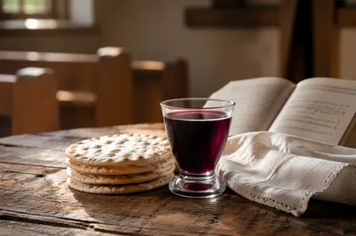 Communion Bread and Grape Juice Still Life