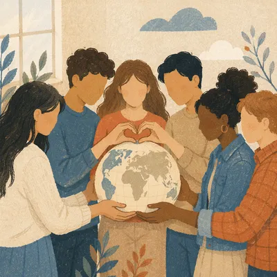 Young Church Volunteers Holding Mission Globe