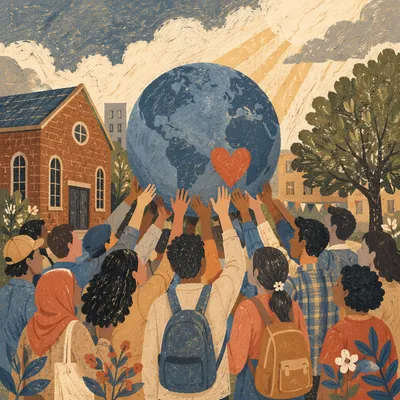 Church Community Lifting Globe With Heart
