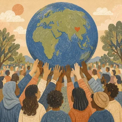 Global Compassion Globe Above Worship Crowd