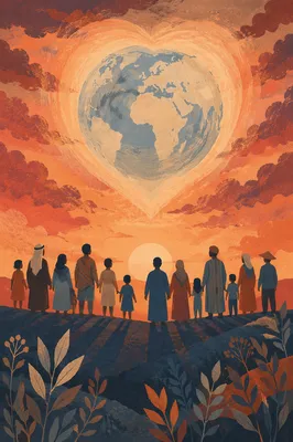 Hopeful Globe and Heart at Sunset