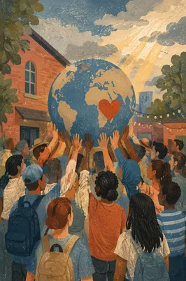 Church Community Lifting Globe With Heart