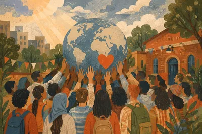 Church Community Lifting Globe With Heart