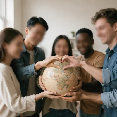 Young Church Volunteers Holding Globe With Heart