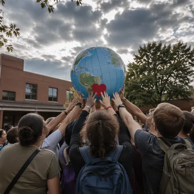 Church Community Lifting Globe With Heart