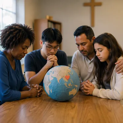 Prayer Circle Around Handmade Paper Globe