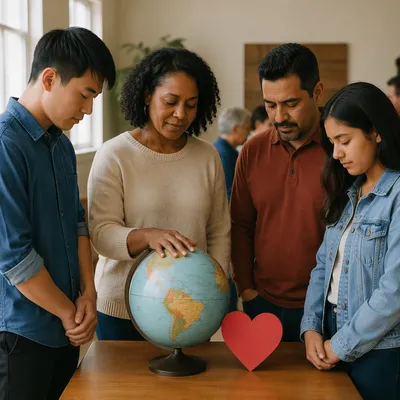 Diverse Group Around Globe and Paper Heart