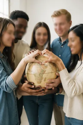 Young Church Volunteers Holding Globe in Prayer