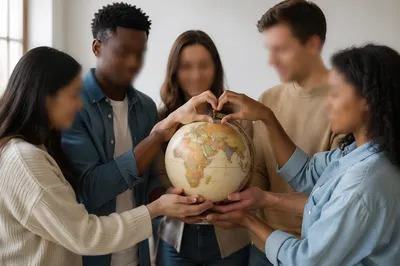 Church Volunteers Holding Globe with Heart