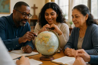 Diverse Group Around Globe at Table