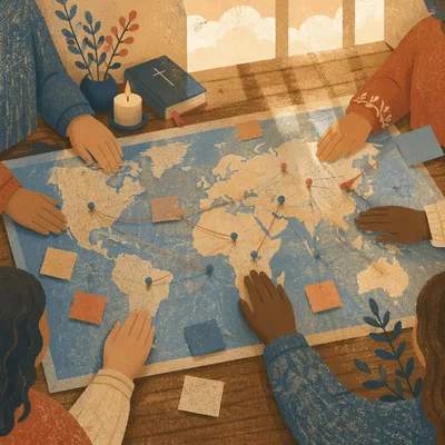 Church Prayer Gathering Around World Map