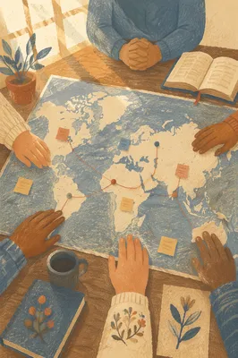 Church Prayer Gathering Around World Map
