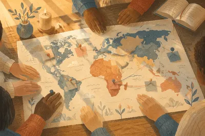 Church Prayer Gathering Around World Map