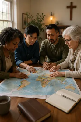 Small Group Prayer Around World Map