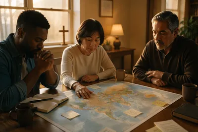 Small Group Praying Over World Map