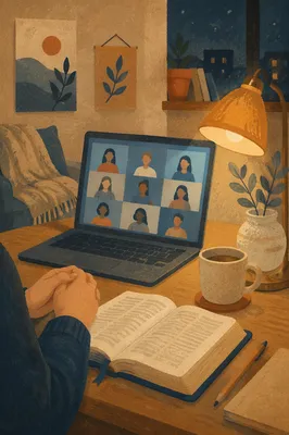 Cozy Virtual Bible Study Evening Setup