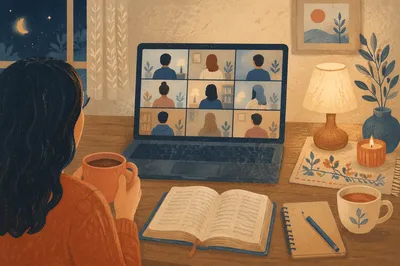 Evening Virtual Bible Study on Laptop