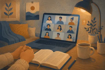 Virtual Bible Study at Home Desk