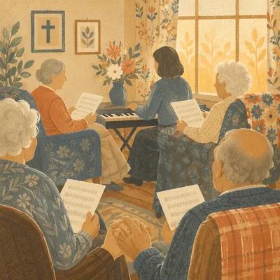 Hymn Gathering in a Cozy Nursing Home