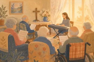 Hymn Gathering in a Cozy Nursing Home