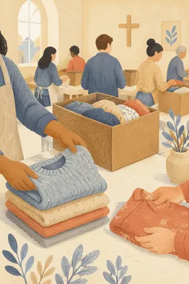 Church Volunteers Sorting Donated Clothes
