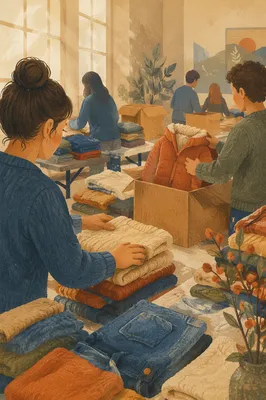 Church Volunteers Sorting Donated Clothes