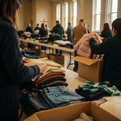 Church Volunteers Sorting Donated Clothes
