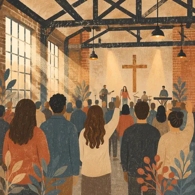 Warehouse Church Worship with Exposed Brick